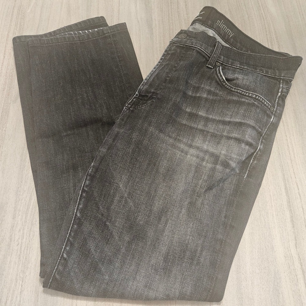 7 For All Mankind Slimmy Luxe Performance Mens Black Faded Jeans‎ Size 36x30